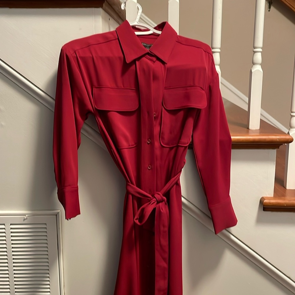 Banana Republic Shirt Dress long sleeve size XXS petite deep cinnamon color